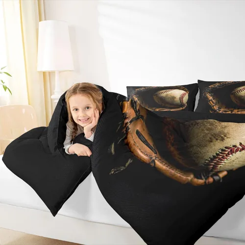 Miniatura 6 de Erosebridal Juego de edredón de béisbol tamaño completo, ropa de cama de juego deportivo, jugador de béisbol, inserto de edredón para niños
