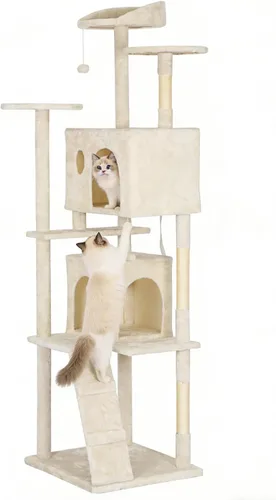 Miniatura 21 de BestPet Torre para Gatos de 54" Beige Resistente, Fácil de Ensamblar, Centro de Actividades Multinivel con Postes Rascadores de Sisal, Condos