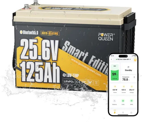 Miniatura 10 de Power Queen LiFePO4 de 12.8 V 100 Ah, función de corte de baja temperatura mejorada, BMS de 100 A integrado, celda de batería de grado A, hasta más