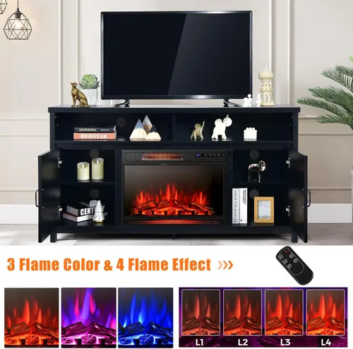 Miniatura 7 de Tangkula Soporte eléctrico para TV con chimenea, para televisores de hasta 65 pulgadas, con chimenea sintética empotrada de 25 pulgadas y 1350 W, 3
