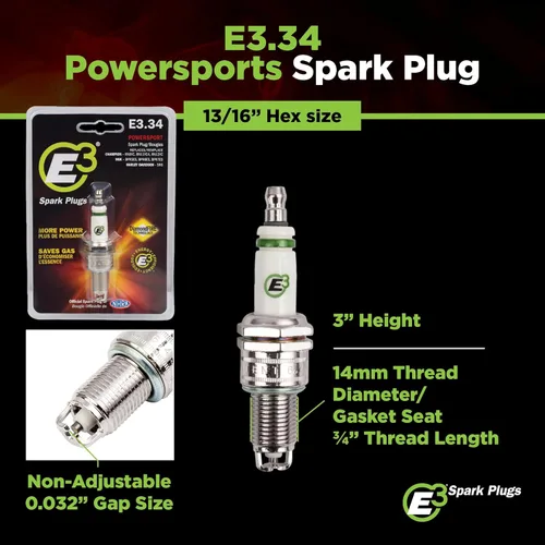 Miniatura 7 de E3 Bujías E3.34 Powersports para motocicletas, cuatrimotos, motos de nieve y más, tecnología patentada DiamondFIRE, paquete de 1
