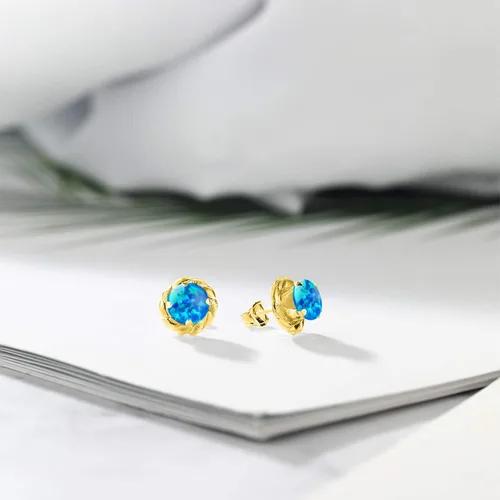 Miniatura 409 de Gem Stone King Aretes de plata de ley 925 de 0.236 in con piedra natal redonda para mujer