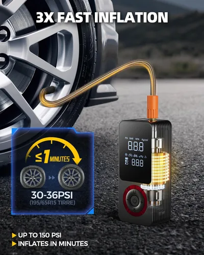 Miniatura 2 de Inflador de neumáticos inalámbrico Compresor de aire portátil, bomba de aire de 150 PSI con batería recargable, medidor de presión de neumáticos