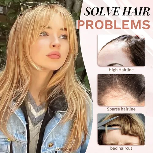 Miniatura 2 de Flequillo con clip, 100% cabello humano real, 3 clips de seguridad, flequillo francés, flequillo falso natural y sin costuras para mujer, rubio