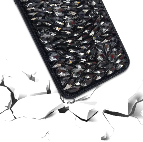 Miniatura 5 de Funda de lujo con pedrería para iPhone 15, funda de teléfono con purpurina 3D brillante y diamantes, color negro