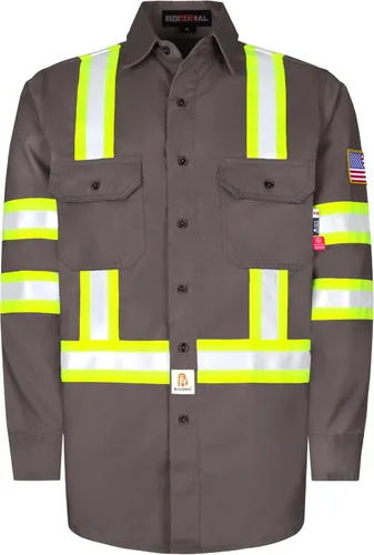 Miniatura 9 de BOCOMAL Camisas FR de alta visibilidad con botones de 7.5 onzas ANSI/ISEA tipo O Class1 resistente al fuego Hi Vis Refective Safety Jacket Azul