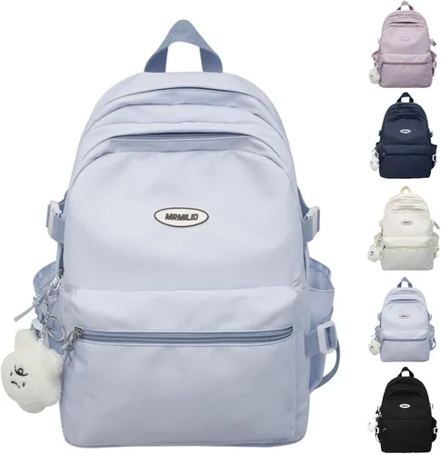 VTTDB Mochila Kawaii con Lindos Accesorios Mochila Diaria Estética Casual Bolsa Simple para Laptop Mochila de Viaje Impermeable para Mujeres, Azul,