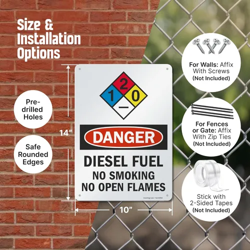 Miniatura 3 de Señales de seguridad SmartSign. Mensajes: "Danger: Diesel Fuel No Smoking No Open Flames", letras negras o rojas sobre fondo blanco., 1 Letrero