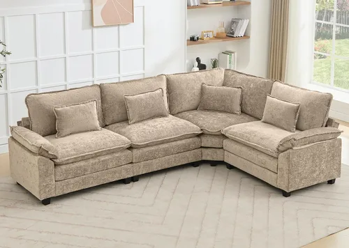 Miniatura 36 de Juego de sofá seccional modular de gran tamaño, sofá de nube convertible de asiento profundo, sofá esquinero grande en forma de L con cojines Beige