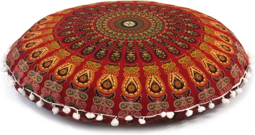Miniatura 12 de CRAFT KALA Funda de cojín redonda de 22 pulgadas, diseño de mandala bohemio, para meditación, para sala de estar, sala de yoga, hogar, dormitorio