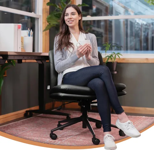 Miniatura 3 de NYPOT Silla de escritorio sin brazos con ruedas para sentarse entrecruzada, silla sin brazos anchos con patas cruzadas, taburete giratorio ajustable