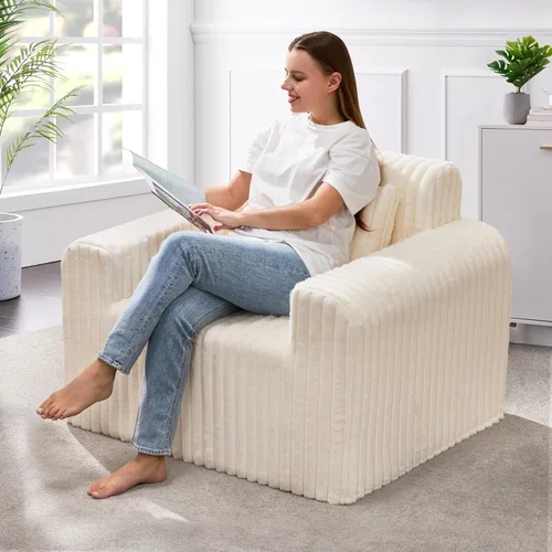 Miniatura 14 de Hobestluk Sofá Individual de Espuma Sillón Sofá para Espacios Pequeños Sofás Cómodos con Funda Extraíble Sofá Peludo con Almohadas para Sala de Negro