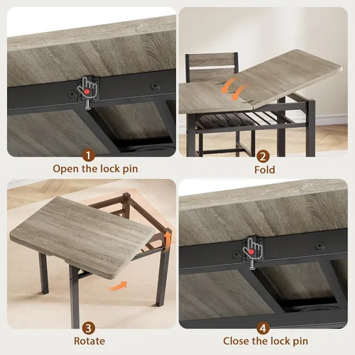 Miniatura 5 de MapleGrace Juego de mesa de comedor para 4, mesa de cocina extensible con 4 sillas de comedor tapizadas de piel sintética, juego de mesa de cocina