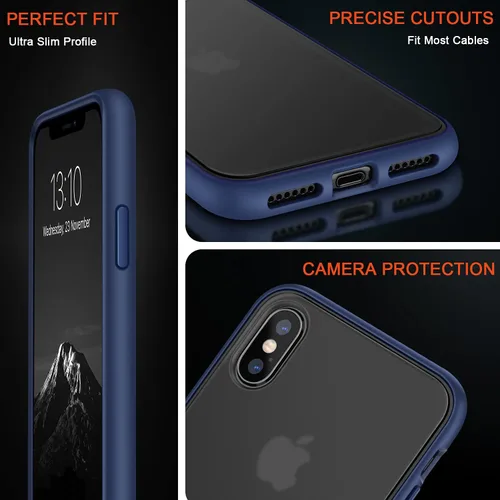 Miniatura 5 de TENDLIN Compatible con iPhone Xs Max, funda translúcida mate dura con parachoques de silicona suave, cómoda funda (azul)