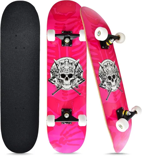 Miniatura 10 de Patinetas para principiantes, niños, niñas y adultos, 31 x 8 pulgadas, 7 capas de arce, cóncavo de doble patada, fascinante fresco, sólido y duradero