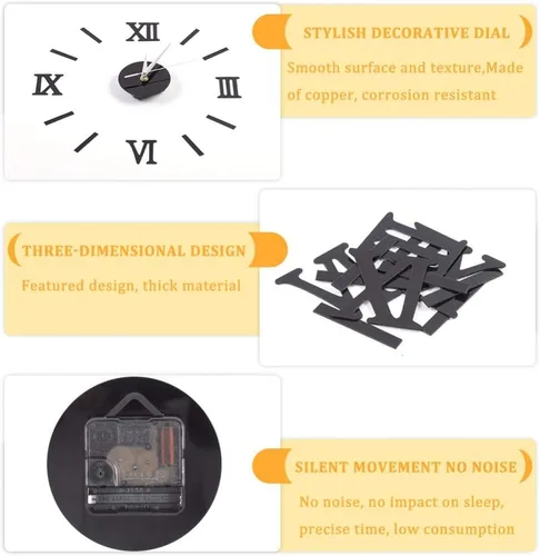 Miniatura 4 de Fdit Reloj de pared 3D DIY reloj de pared silencioso reloj de pared DIY moderno reloj decorativo digital para oficina en casa 19.7 in (plata)