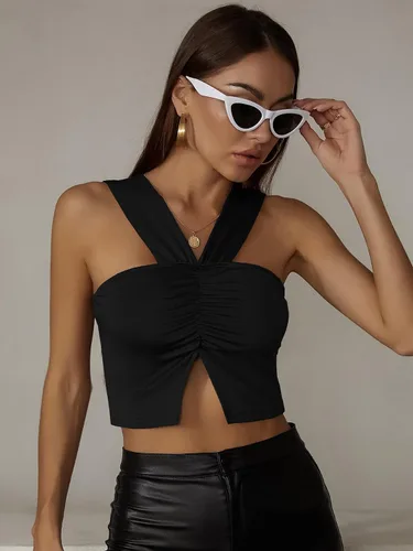 Miniatura 4 de SheIn Top sin mangas con abertura fruncida, sin mangas, para mujer