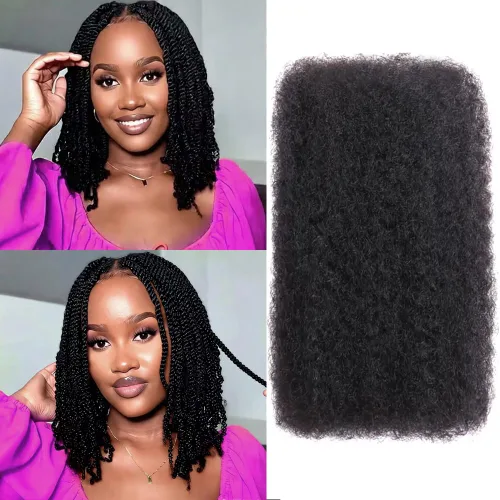 Miniatura 16 de Afro Kinkys - Extensiones de cabello humano trenzado a granel para torsión, 1 paquete de 1.76 oz (50 g), extensiones de rastas de reparación