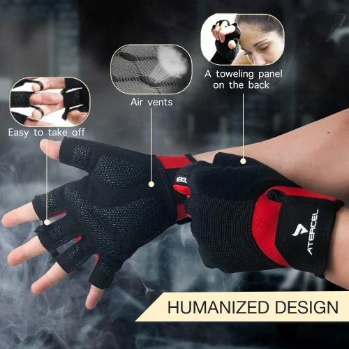 Miniatura 2 de ATERCEL Guantes de entrenamiento para hombres y mujeres, guantes de ejercicio para levantamiento de pesas, ciclismo, gimnasio, entrenamiento, Rojo