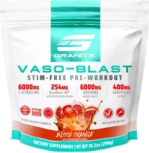Granite Nutrition Vaso Blast - Preentrenamiento sin estimulación - Soporte de óxido nítrico no rígido para bomba, físico y capacidad muscular,