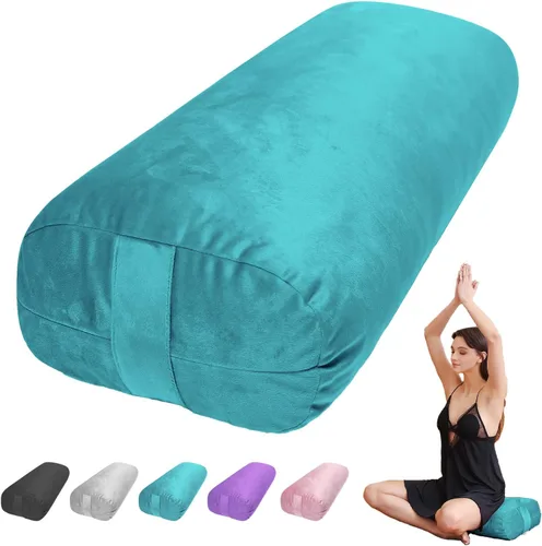 Miniatura 8 de Yoga Bolster Pillow for Restorative & Yin Yoga - Meditation Pillow with Velvet Cover - Rectangular Negro