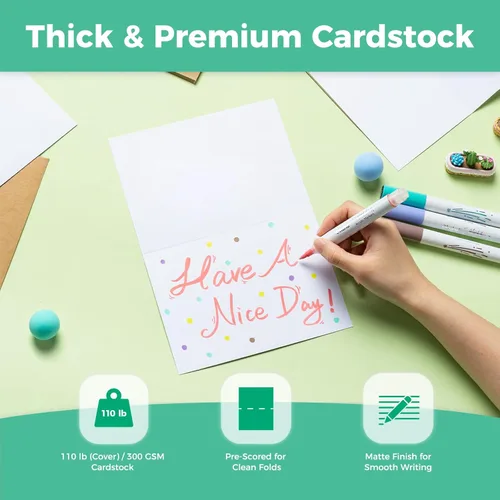 Miniatura 4 de Ohuhu Paquete de 50 tarjetas y sobres blancos en blanco, cartulina plegada pesada de 4.25 x 5.5 pulgadas y sobres A2 para tarjetas de felicitación