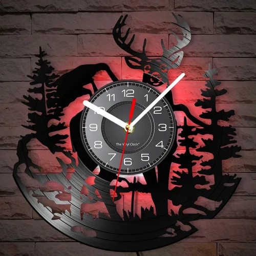 Miniatura 3 de Cabin Deer - Reloj de pared con 7 colores cambiantes, reloj de caza de ciervos de 12 pulgadas, silencioso, funciona con pilas, bosque y vida Con luz