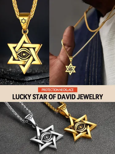 Miniatura 3 de FaithHeart David of Star Collar para hombres y mujeres, collar con colgante de estrella judía, acero inoxidable, amuleto hebreo, caja de regalo