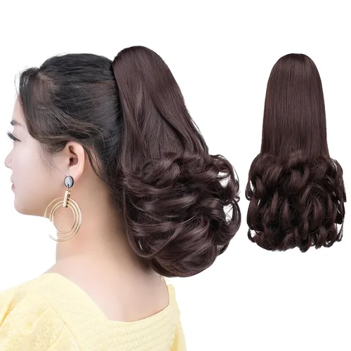 Miniatura 46 de Extensión de cola de caballo negra con clip de garra, ondulada, 10 pulgadas, 3.5 onzas, sintético, como verdaderos, postizos, para mujer, Yaki