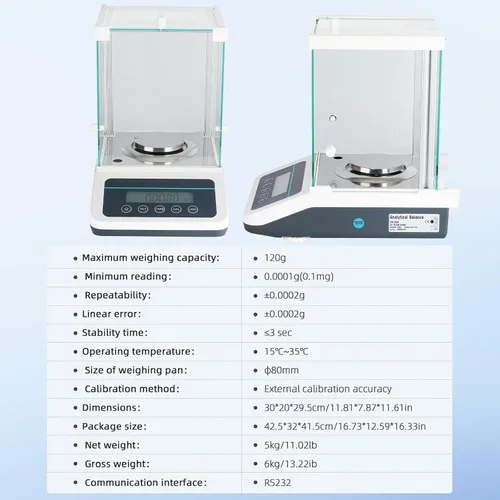 Miniatura 5 de Báscula de laboratorio de precisión de 0.00 oz, balanza analítica, balanza electrónica de laboratorio con pesos digitales e interfaz RS232