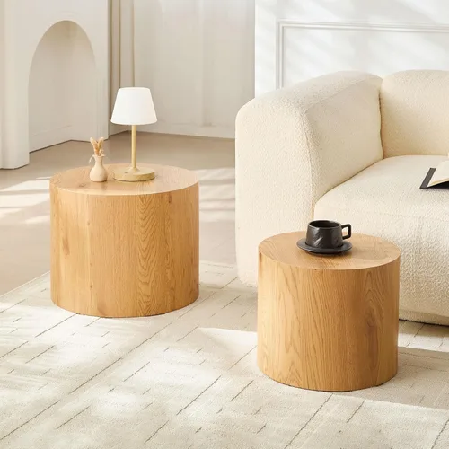 Miniatura 4 de WILLIAMSPACE Juego de 2 mesas de centro anidables, mesas de centro redondas de madera, mesa moderna circular para espacios pequeños, sala de estar