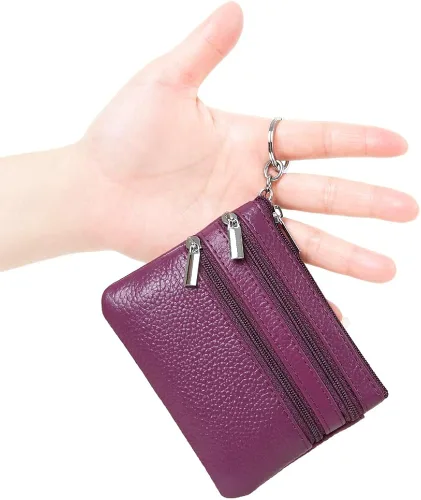 Miniatura 2 de Monedero de cuero auténtico para mujer, con llavero