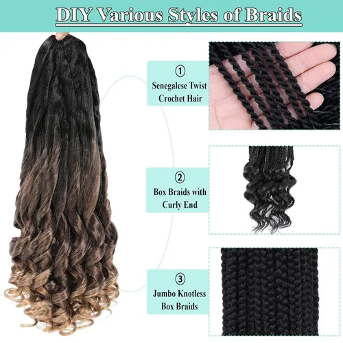 Miniatura 5 de Cabello rizado francés para trenzar, 8 paquetes, 16 pulgadas degradado, preestirado, previamente enrollado con extremos rizados, rizo de rebote