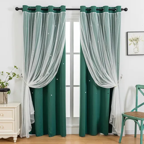 Miniatura 14 de indistar Cortinas opacas con recortes de estrellas para dormitorio de niña, cortinas de oscurecimiento de habitación y cortinas para habitación