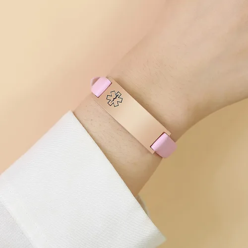 Miniatura 36 de MPRAINBOW Pulsera de alerta médica personalizada para mujer, correa de reloj de cuero genuino, grabado de doble cara, diabetes, epilepsia, joyería