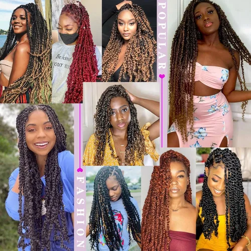 Miniatura 6 de Dorsanee Cabello Passion Twist Ombré de 18 pulgadas, 6 paquetes, Cabello de Ganchillo Water Wave, Cabello Largo Bohemio Rizado para Trenzar
