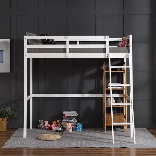 Miniatura 3 de JOYMOR Base de cama alta de madera tamaño individual para niños, jóvenes, adolescentes, adultos, cama individual, no necesita somier, color blanco