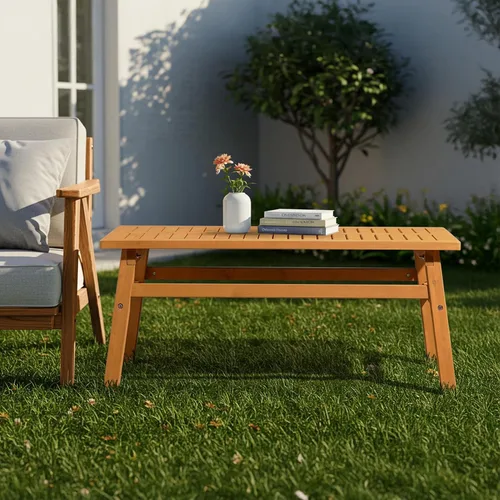 Miniatura 7 de Mesa auxiliar de madera para exteriores con mesa de rejillas, mesa auxiliar rectangular de madera de cedro de 42 pulgadas para jardín, piscina