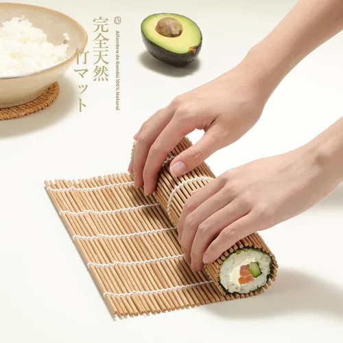 Miniatura 4 de Juego de elementos de bambú para hacer sushi Esterillas para enrollar carbonizadas, para repeler el moho. Incluye 2 esterillas para enrollar, 5