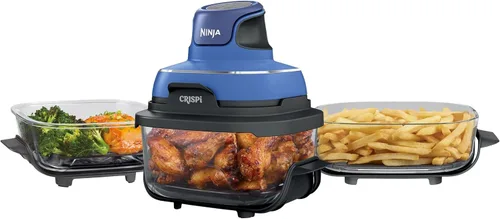 Ninja Crispi Sistema de Freidora de Aire de Vidrio Portátil 5 en 1, 1500W, 6 Tazas, Contenedores TempWare de 4 Cuartos y 2.5 Cuartos con Tapas, Apto