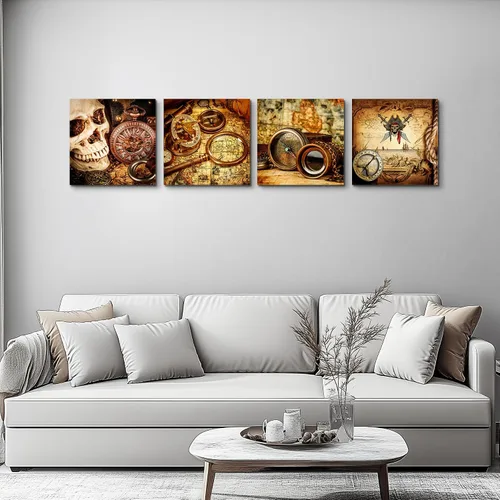 Miniatura 6 de hyidecorart Lienzo decorativo para pared de sala de estar, oficina, decoración de pared, pintura, decoración de dormitorio, brújula de barco pirata