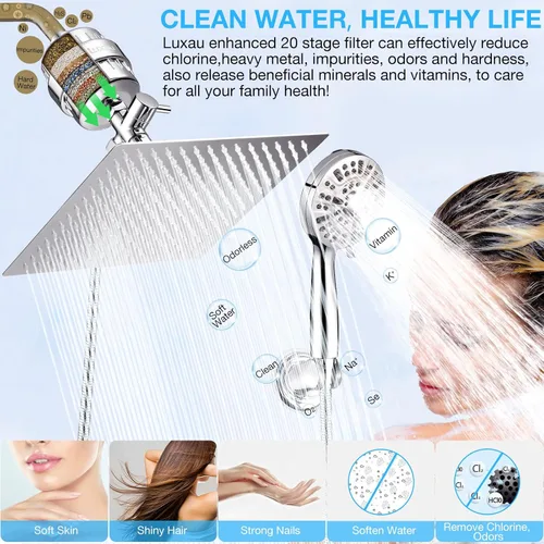 Miniatura 3 de Cabezal de ducha de doble filtro de 10 pulgadas, rociador de mano de 20 etapas, filtro de agua desviador de 79 pulgadas, combo de manguera
