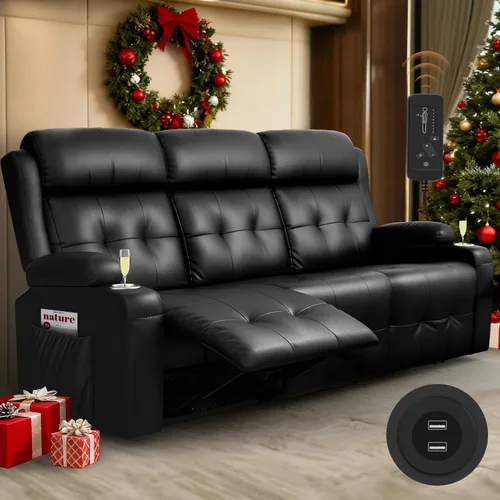 Sofá Reclinable Loveseat para RV, Sofá Reclinable de Masaje de 3 Asientos Abrazador de Pared con USB, Bolsillos Integrados, Portavasos, Sofás Cama