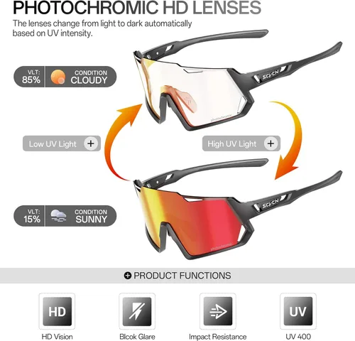Miniatura 3 de SCVCN Gafas de ciclismo fotocromáticas Gafas de sol deportivas transparentes hombres mujeres MTB BMX Running Driving