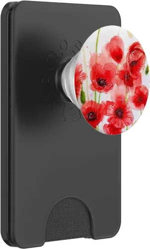 Miniatura 8 de PopSockets - Agarre y soporte para teléfonos y tabletas, diseño de amapola, color rojo y blanco, Negro