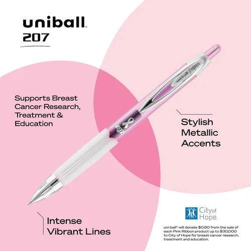 Miniatura 3 de Uni-Ball 207 plumas de gel retráctiles con cinta rosa, punta mediana (0,7 mm), negras, paquete de 2