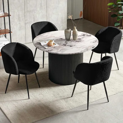 Miniatura 17 de NORDICANA Juego de mesa y sillas de comedor redondo de madera de 5 piezas, mesa de cocina de 47 pulgadas con sillas barril para 4, juego de comedor