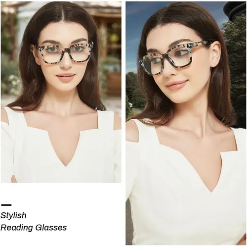 Miniatura 2 de JiSoo Anteojos de lectura cuadrados de gran tamaño para mujer 1.0, diseño grueso y elegante 1.0 para mujer con bisagra de resorte, cuarzo azul 1.0
