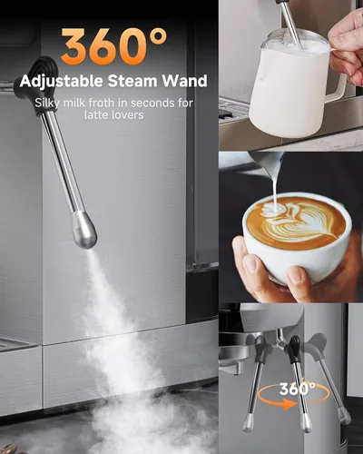 Miniatura 6 de AMZCHEF Cafetera de café espresso de 51 mm 20 bares – Cafetera profesional con espumador de leche, cafetera de espresso compacta de acero inoxidable