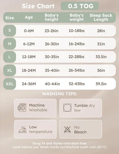 Miniatura 6 de Yoofoss Saco de dormir para bebé de 18-24 meses Manta vestible para bebé 100% algodón orgánico Cremallera de 2 vías TOG 0.5 Saco de dormir